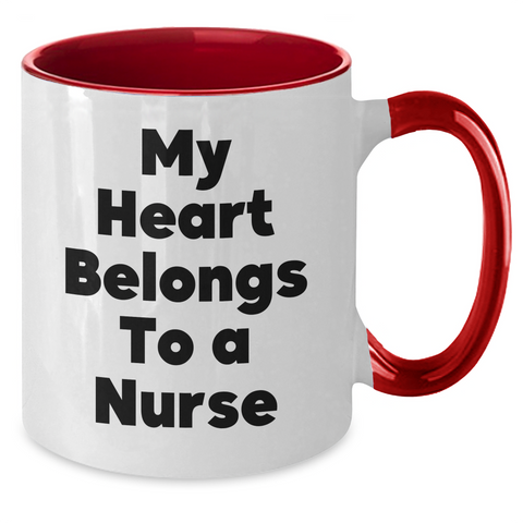 Image of Funny Nurse Gifts from Men, Unique Two Tone Coffee Mug for Father's Day, 'My Heart Belongs To A Nurse' Quote - Additional