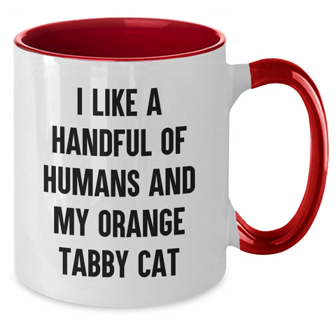 Image of Funny Orange Tabby Cat Gifts from Friends - I Like A Handful Of Humans And My Orange Tabby Cat - Two Tone Coffee Mug for Orange Tabby Cat Lovers and Graduation Unique Gifts - Additional