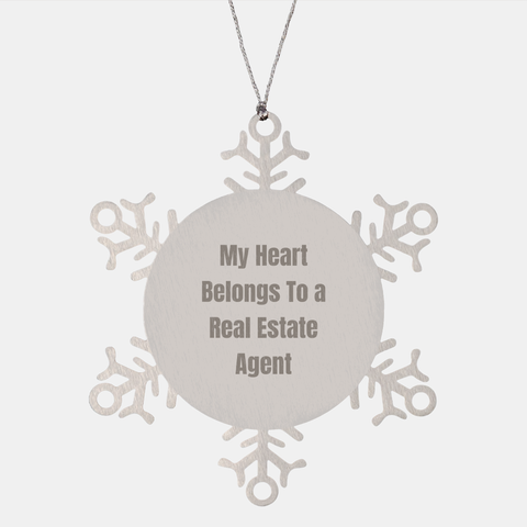 Image of My Heart Belongs To A Real Estate Agent's Snowflake Ornament, A Gift from Friends - Image 1
