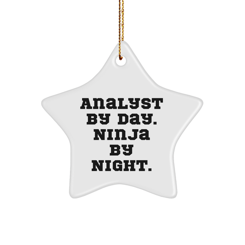 Image of Funny Analyst Gifts from Men to Analyst By Day. Ninja By Night. Christmas Unique Star Ornament - Image 1