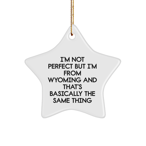 Image of Wyoming's Star Ornament, I'm Not Perfect But I'm From Wyoming And That's Basically The Same Thing, Funny Christmas Unique Gift for Friends, Family, or Coworkers, Star Ornament with Wyoming Quote - Image 1