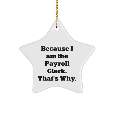 Image of Payroll Clerk Gifts from Friends, Payroll Clerk Star Ornament, Christmas Unique Gifts Because I Am The Payroll Clerk. That's Why. - Image 1