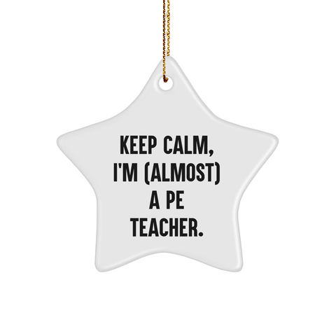 Image of Keep Calm, I'm (almost) A PE Teacher. Pe Teacher Christmas Unique Gifts from Friends to Men Star Ornament - Image 1