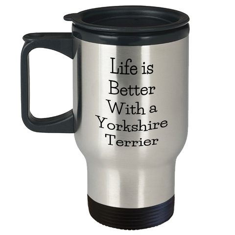 Image of Stainless Steel Yorkshire Terrier Travel Mug: The Ideal Gift from Dog Moms for Dog Dads on Father's Day - Image 1