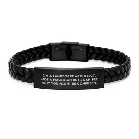 Image of Funny Landscape Architect Valentine's Gifts Interlaced Leather Bracelet Gifts from Men to Friends - I'm A Landscape Architect Not A Magician - Image 1