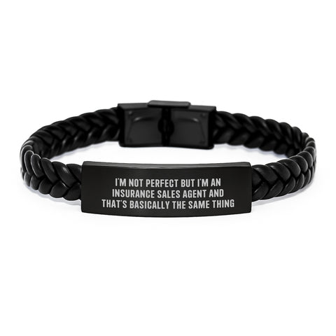 Image of Funny Insurance Sales Agent Gifts for Birthday - Interlaced Leather Bracelet with Stainless Steel and PU Leather, Gifts from Men or Women, Gifts for Insurance Sales Agent, Humorous Quote - Image 1