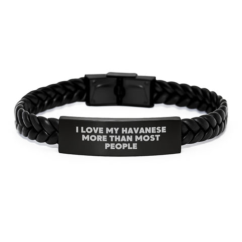 Image of Havanese Dog Lovers' Gifts from Friends, Unique Interlaced Leather Braces for Women, Men, Birthday, I Love My Havanese More Than Most People - Image 1