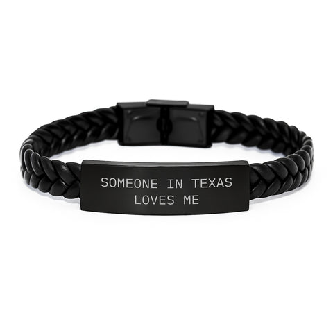 Image of Someone in Texas Loves Me - Interlaced Leather Birthday Unique Gift for Men, Women, Friends, Coworkers, Family - Image 1