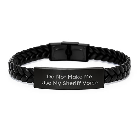 Image of Funny Sheriff Gifts for Men, Interlaced Leather Bracelet with Stainless Steel and PU Leather, Gifts from Friends, Christmas Unique Presents - Image 1