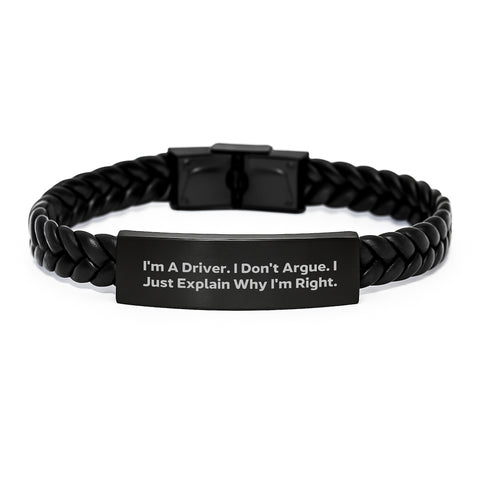 Image of Funny Driver Gifts: Interlaced Leather Bracelet for Him, Gifts from Friends and Family, Explain Why I'm Right Quote, Birthday Unique Presents - Image 1