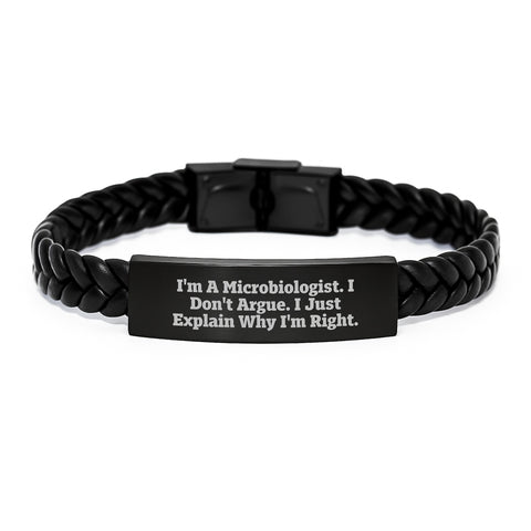 Image of Funny Microbiologist Gifts - Engraved Interlaced Leather Bracelet for Birthday, Gifts from Friends to Microbiologist, 'I'm Right' Quote - Image 1