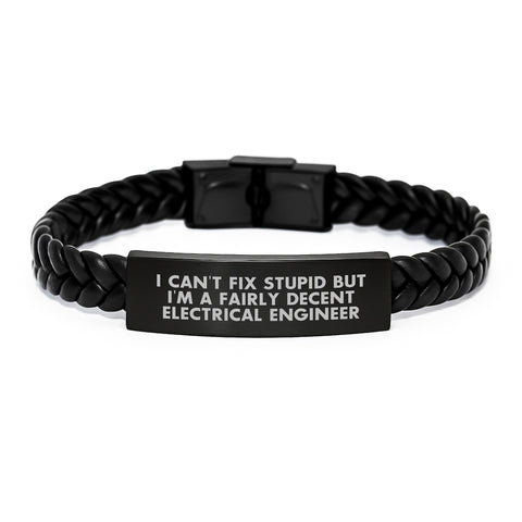 Image of Funny Electrical Engineer Gifts for Him, Interlaced Leather Bracelet with Quote, Valentine's Unique Gifts from Men - Image 1