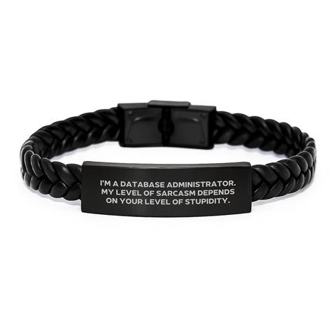 Image of Sarcastic Gifts for Database Administrator, Funny Interlaced Leather Bracelet, Christmas Unique Presents for Men, Women, Coworkers, Family - Image 1