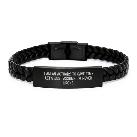 Image of Actuary Gifts from Friends, Interlaced Leather Bracelet with Funny Quote for Valentine's, Unique Gifts for Actuary, Men, Women, Coworkers, Family - Image 1