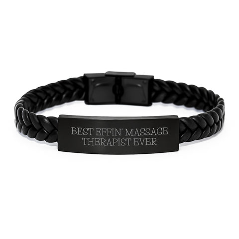 Image of Funny Massage Therapist Gifts from Friends - Best Effin' Massage Therapist Ever Interlaced Leather Bracelet for Birthday - Image 1