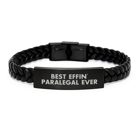 Image of Funny Paralegal Gifts from Friends - Best Effin' Paralegal Ever Interlaced Leather Bracelet for Birthday - Image 1