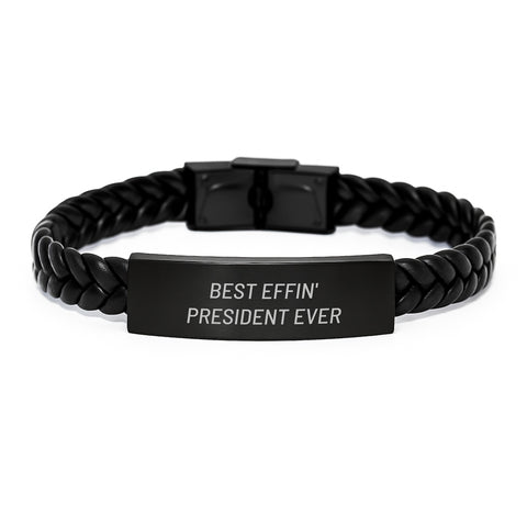 Image of Funny President Gifts, Best Effin' President Ever Interlaced Leather Bracelet, Birthday Unique Gifts from Friends to President, Gifts for President - Image 1