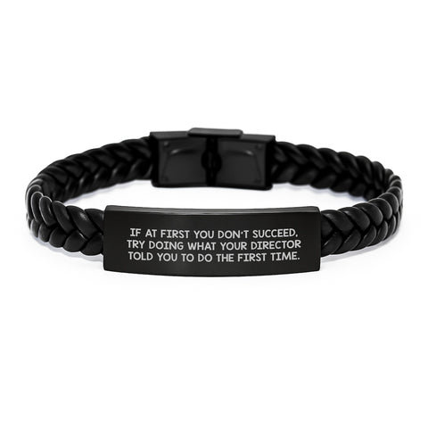 Image of Funny Quotes for Director Friends Birthday Unique Gift Interlaced Leather Bracelet from Men to Women Coworkers Family - Director Style Stainless Steel PU Leather - Image 1