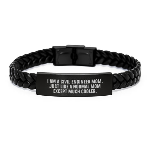 Image of Civil Engineer Gifts for Men, Unique Interlaced Leather Bracelet, Birthday Unique Gifts from Mom, I Am A Civil Engineer Mom Except Much Cooler - Image 1