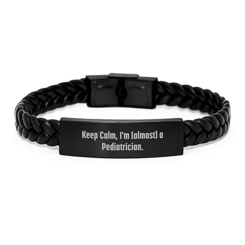 Image of Funny Pediatrician Gifts for Men - Interlaced Leather Bracelet from Friends - Keep Calm I'm (almost) A Pediatrician Graduation Unique Gifts - Image 1