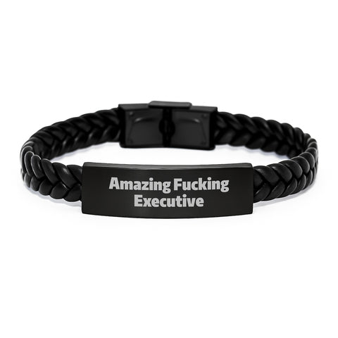 Image of Funny Executive Gifts, Amazing Interlaced Leather Bracelet for Birthday, 'Amazing F--king Executive' Quote, Gifts from Men, for Executive Friends, Coworkers, Family - Image 1