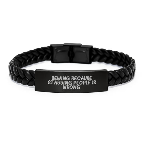 Image of Sewing Inspired Interlaced Leather Bracelet, Funny Quote, Gifts for Men and Women, Graduation Unique Gifts from Friends and Family - Image 1