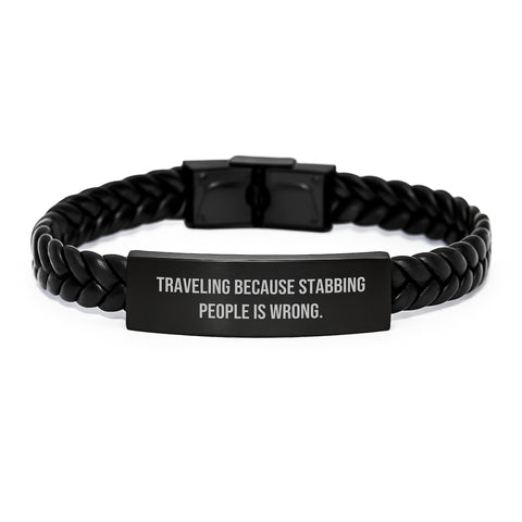 Image of Traveling Interlaced Leather Bracelet Funny Quote for Friends Gifts from Men to Traveling Lovers Graduation Unique Gifts - Image 1