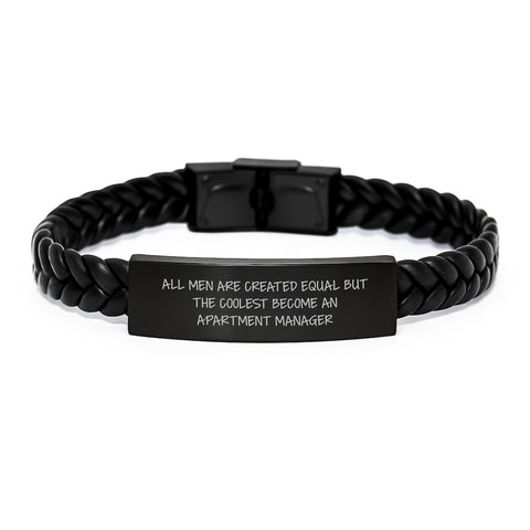 Image of Funny Apartment Manager Gifts - Interlaced Leather Bracelet for Men, Women, Coworkers, Friends from Family, 'All Men Are Created Equal But The Coolest Become An Apartment Manager' Quote - Image 1