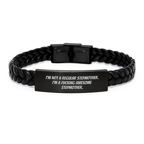 Image of Funny Stepmother Gifts, I'm Not A Regular Stepmother. I'm A F--king Awesome Stepmother. Interlaced Leather Bracelet for Graduation, Gifts from Friends to Stepmother - Image 1