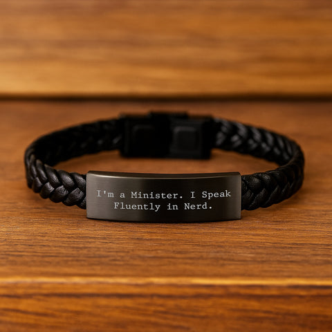 Image of Funny Minister Gift Ideas, Interlaced Leather Bracelet, I'm A Minister. I Speak Fluently In genius., Graduation Unique Gifts from Friends to Men, Gifts for Minister - Image 2