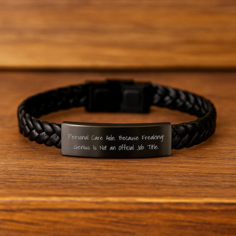 Image of Personal Care Aide Gifts from Friends for Men - Interlaced Leather Bracelet, Funny Quote, Graduation Unique Gifts - Image 2