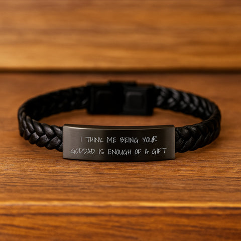 Image of Funny Goddad Gifts, Interlaced Leather Bracelet for Men, 'I Think Me Being Your Goddad Is Enough Of A Gift' Quote, 7.87 inches Long, Graduation Unique Gifts from Family, Friends, or Coworkers - Image 2