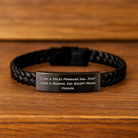 Image of Cool Sales Manager Gifts from Dad, Interlaced Leather Bracelet for Men, Father's Day Unique Accessories, Funny Quote 'I Am A Sales Manager Dad. Just Like A Normal Dad Except Much Cooler.' - Image 2