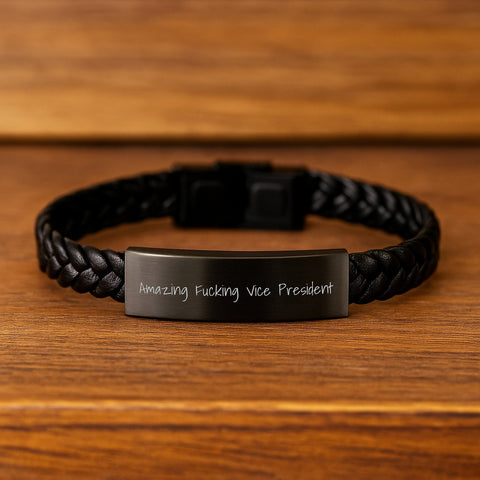 Image of Funny Vice President Gift, Inspirational Graduation Unique Gifts for Vice President, Interlaced Leather Bracelet with Funny Quote Gifts from Friends - Image 2