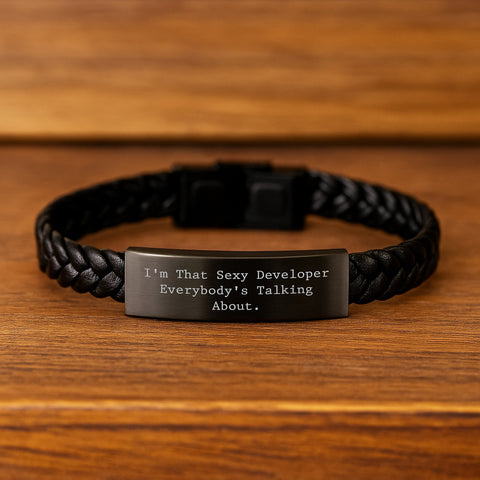 Image of Funny Developer Gifts, Interlaced Leather Bracelet for Developers, Birthday Unique Gifts from Friends to Developer - Image 2