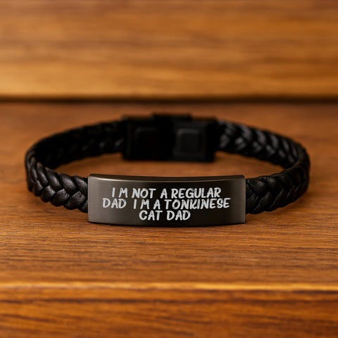 Image of Tonkinese Cat Dad Gifts Leather Interlaced Bracelets Funny Quote, Birthday Unique Gifts for Men, Women, Friends, Coworkers from Family, Tonkinese Cat Lovers - Image 2