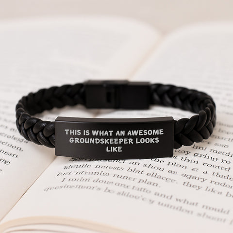 Image of Funny groundskeeper Gifts from Friends, This Is What An Awesome groundskeeper Looks Like Interlaced Leather Bracelet for groundskeeper Birthday Unique Gifts - Image 3