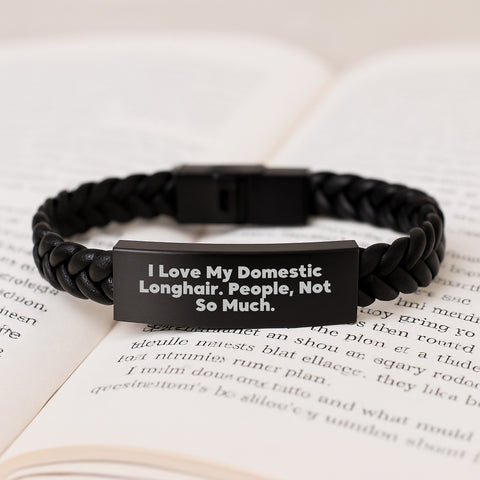 Image of Love My Domestic Longhair Cat Funny Valentine's Gifts for Men, Women, Friends, Family from Women, Husband, Sweetheart, Friends, Family - Interlaced Leather Bracelet - Domestic Longhair Cat Lover - Image 3