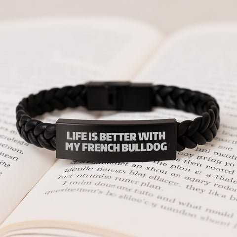 Image of Funny French Bulldog Gifts for Men - Life Is Better With My French Bulldog Interlaced Leather Bracelet for Birthday - Image 3
