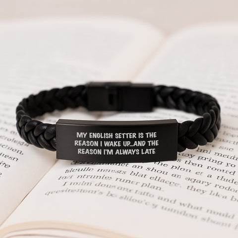 Image of Funny English Setter Dog Lover Gifts for Valentine's Interlaced Leather Bracelet from Friends to Family - Image 3