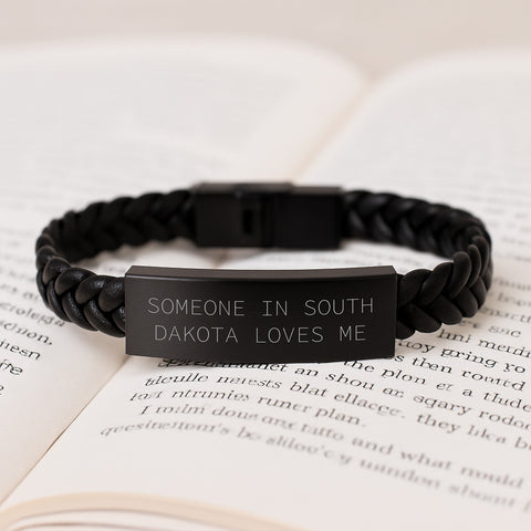 Image of Funny Someone In South Dakota Loves Me Interlaced Leather Bracelet Gifts from Friends for South Dakota Birthday Unique Gifts - Image 3