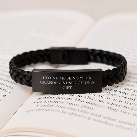 Image of Unique Gifts for Grandpa, Men, 'I Think Me Being Your Grandpa Is Enough Of A Gift', Interlaced Leather Bracelet, Christmas Unique Gifts from Family - Image 3