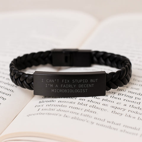 Image of Funny Microbiologist Gifts for Him Birthday Unique Interlaced Leather Bracelet, Gifts from Friends to Men, Fairly Decent Microbiologist Quote - Image 3
