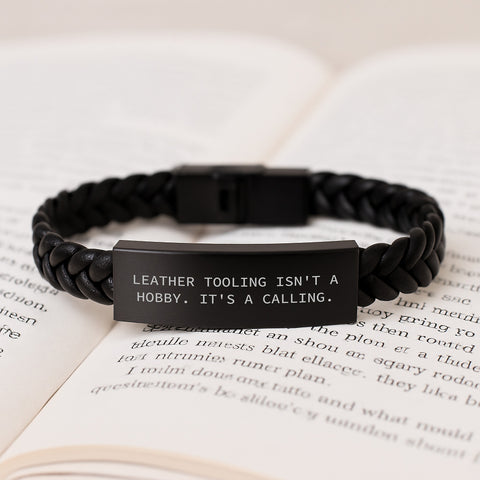 Image of Leather Tooling Calling Interlaced Leather Bracelet Gifts for Men from Friends on Birthday - 'Leather Tooling Isn't A Hobby. It's A Calling.' - Image 3