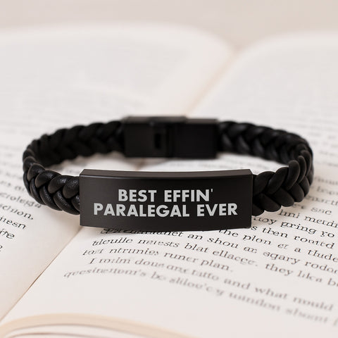 Image of Funny Paralegal Gifts from Friends - Best Effin' Paralegal Ever Interlaced Leather Bracelet for Birthday - Image 3