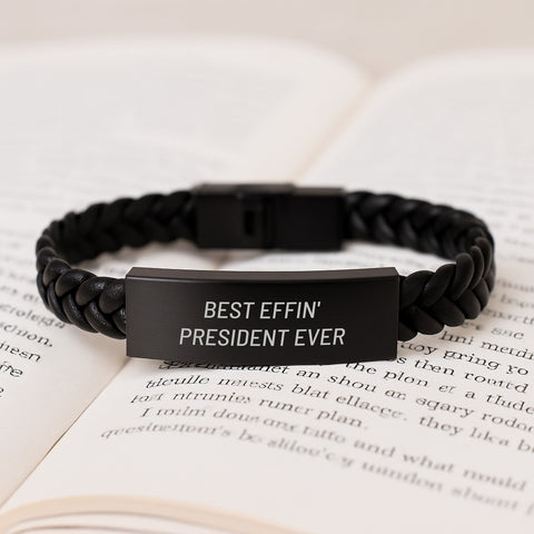 Image of Funny President Gifts, Best Effin' President Ever Interlaced Leather Bracelet, Birthday Unique Gifts from Friends to President, Gifts for President - Image 3