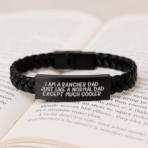 Image of Rancher Gifts for Men - Funny Interlaced Leather Bracelet, I Am A Rancher Dad, Unique Mother's Day Presents from Family - Image 3