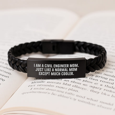 Image of Civil Engineer Gifts for Men, Unique Interlaced Leather Bracelet, Birthday Unique Gifts from Mom, I Am A Civil Engineer Mom Except Much Cooler - Image 3