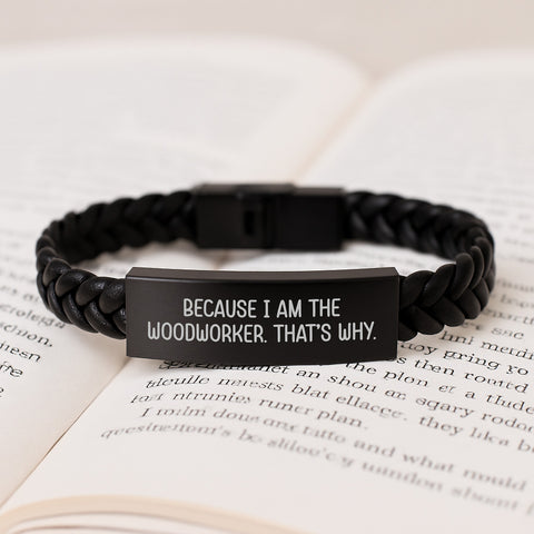 Image of Woodworker Gifts from Men to Woodworkers - Funny Quote Interlaced Leather Bracelet for Father's Day Unique Gift - Image 3