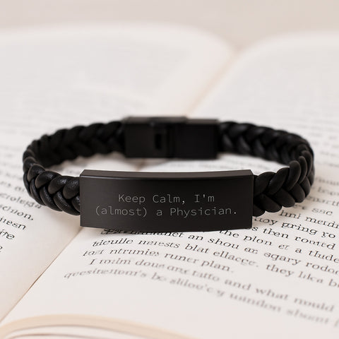 Image of Funny Physician Gifts, Keep Calm I'm almost a Doctor Interlaced Leather Bracelet for Men and Women, Birthday Unique Gifts from Friends and Coworkers - Image 3
